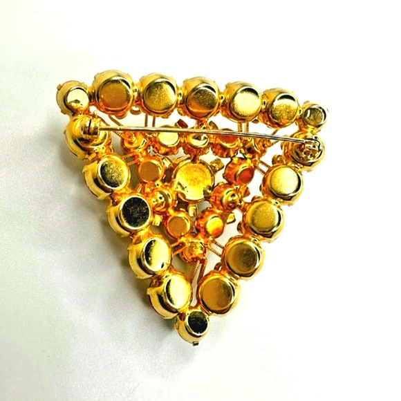 Glamorous Sparkling Hattie Carnegie Amber Emerald & AB Rhinestone Layered Brooch - Picture 3 of 3
